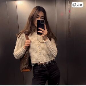 Zara Beaded Knit Sweater Cardigan